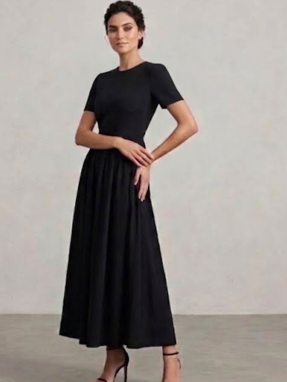 AllSaints Classic Black Cap-Sleeve Cotton Maxi Dress